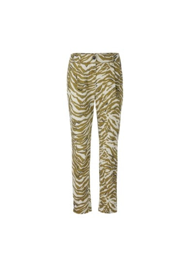 Pleated front pants with leopard print