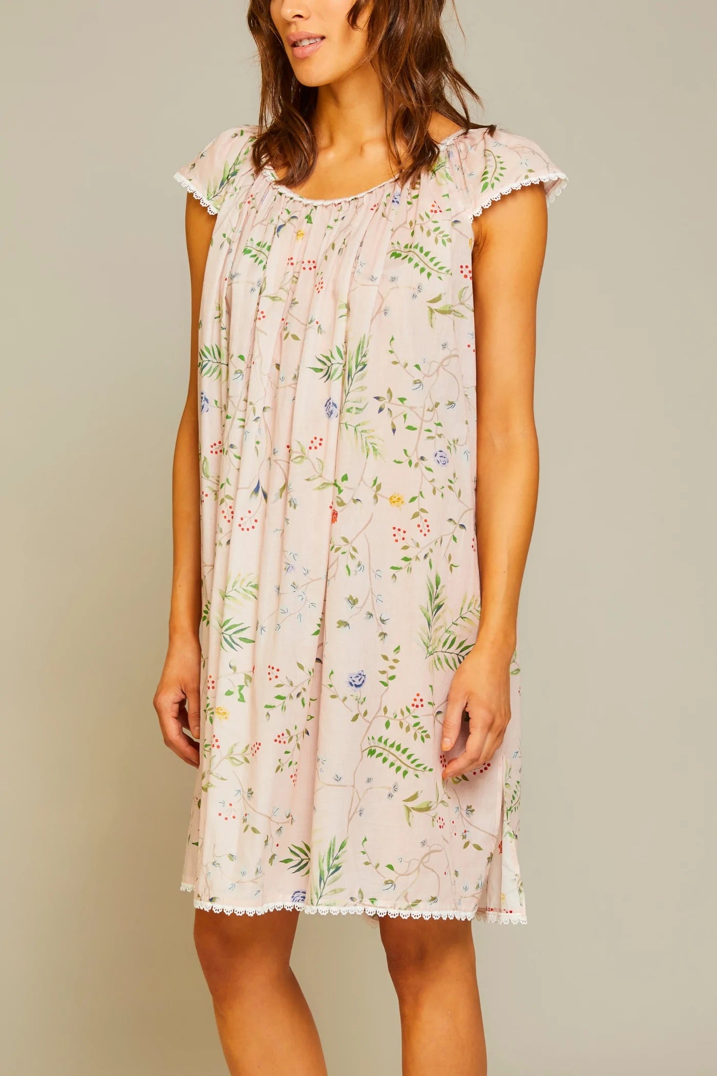 Tropical Nightie with Flower Trim in Pink
