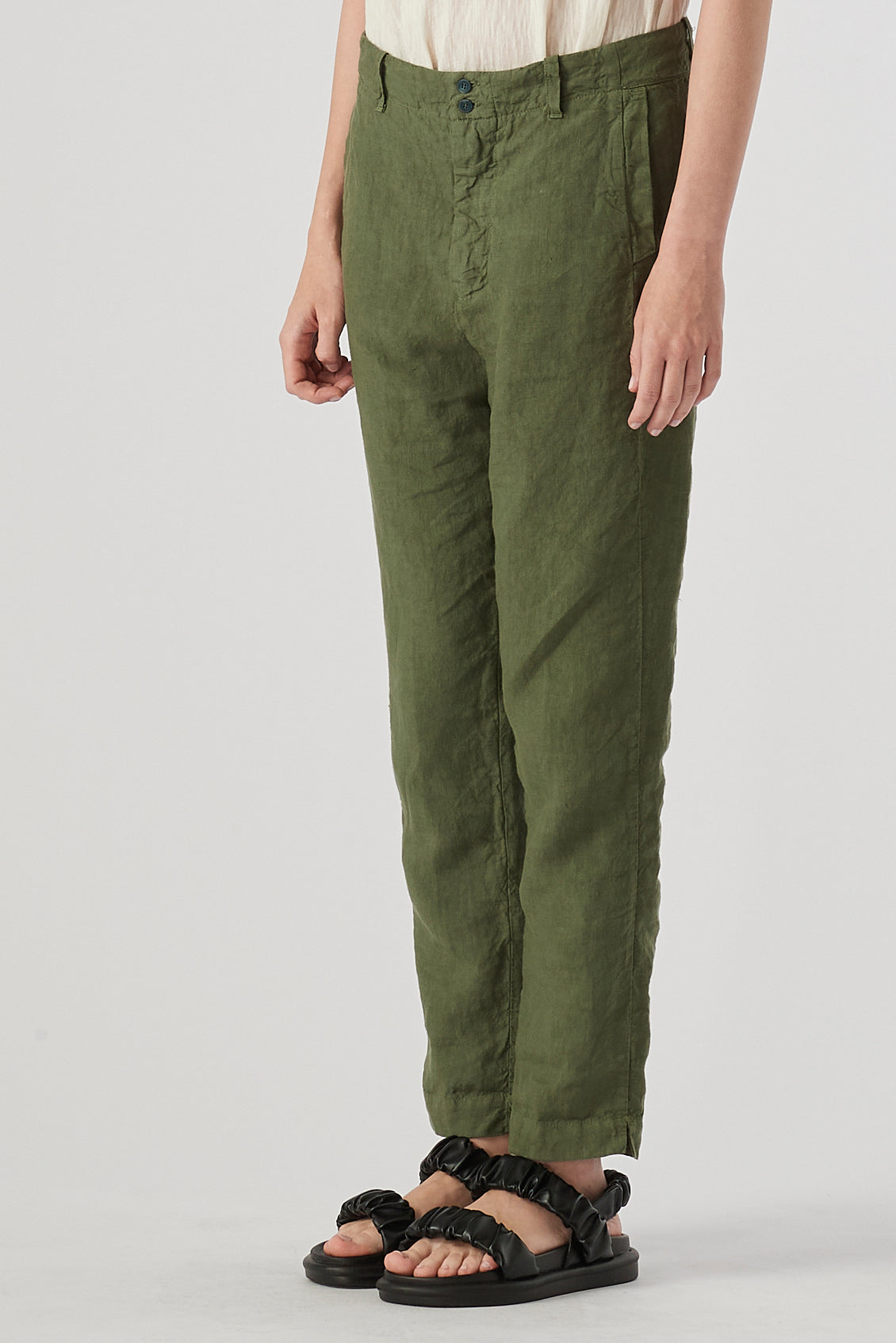D132 Green Slim Linen Pant