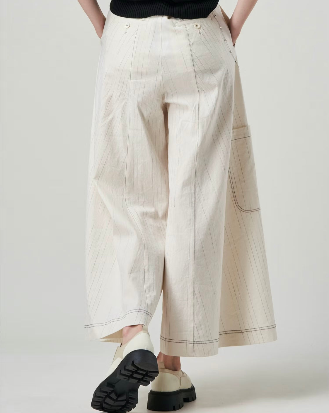 Lavish Ivory Pinstripe Pants with button through