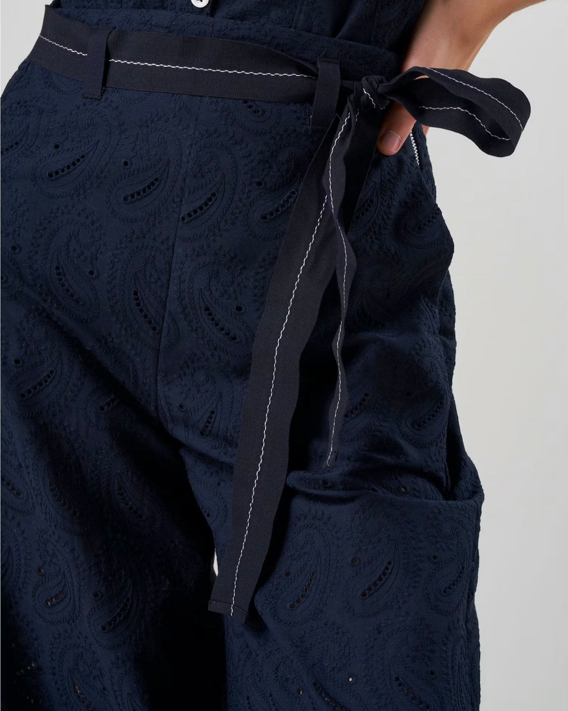 Concur Navy Embroidered Cotton Pants