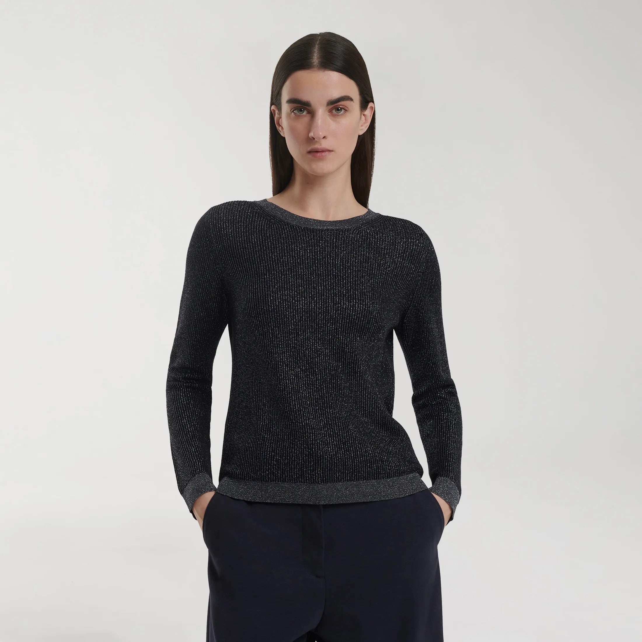 Organic cotton and lurex sweater, ink blue