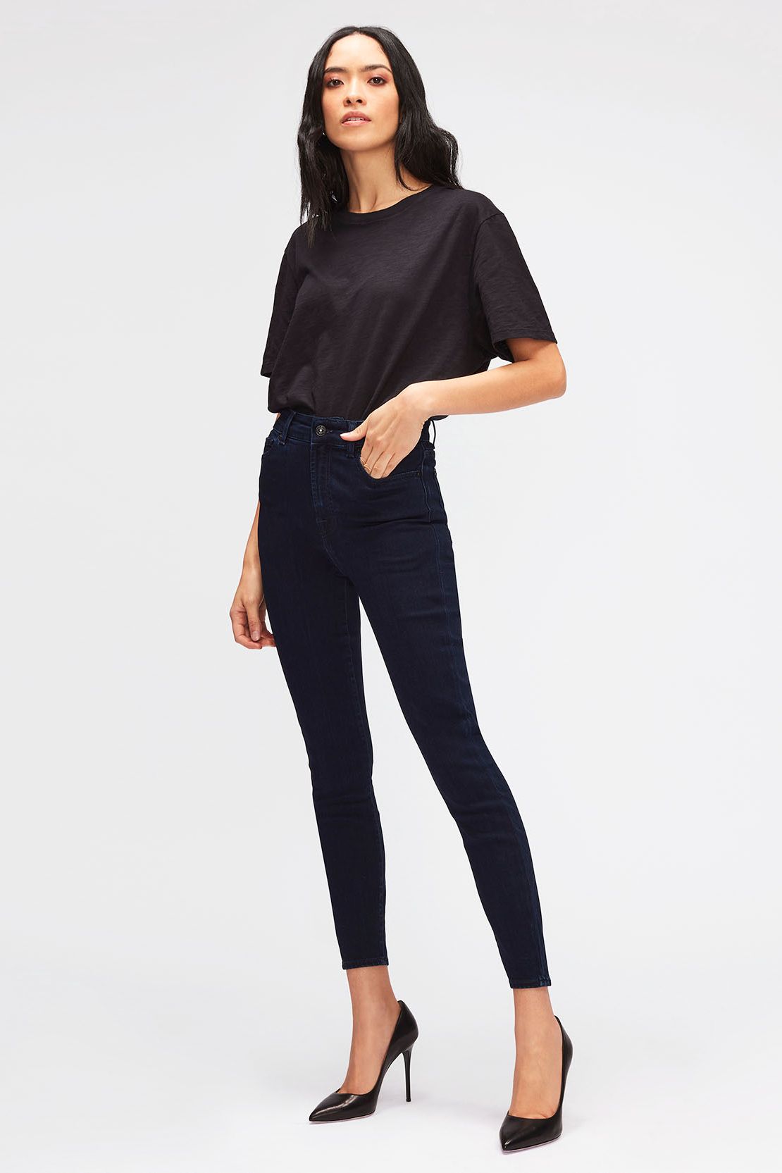 dark indigo (certainty) high rise skinny jeans by 7 for all mankind