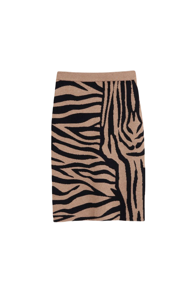 Camel Wool-Cashmere Zebra Skirt