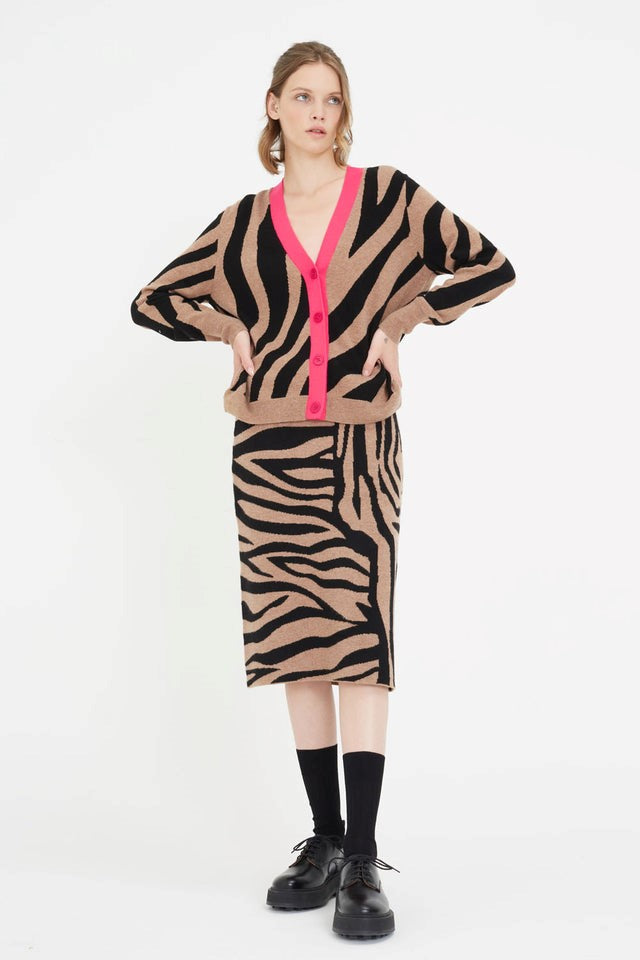 Camel Wool-Cashmere Zebra Skirt